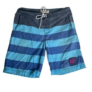 Vtg Men's Swim Trunks Board‎ Unlined Shorts Retro Skate Stripes Faded 80s 90s